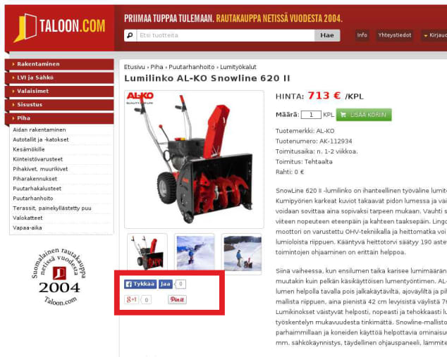Sociální média na produktové stránce