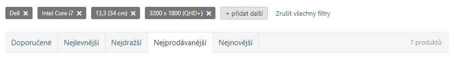 Použité filtry na czc