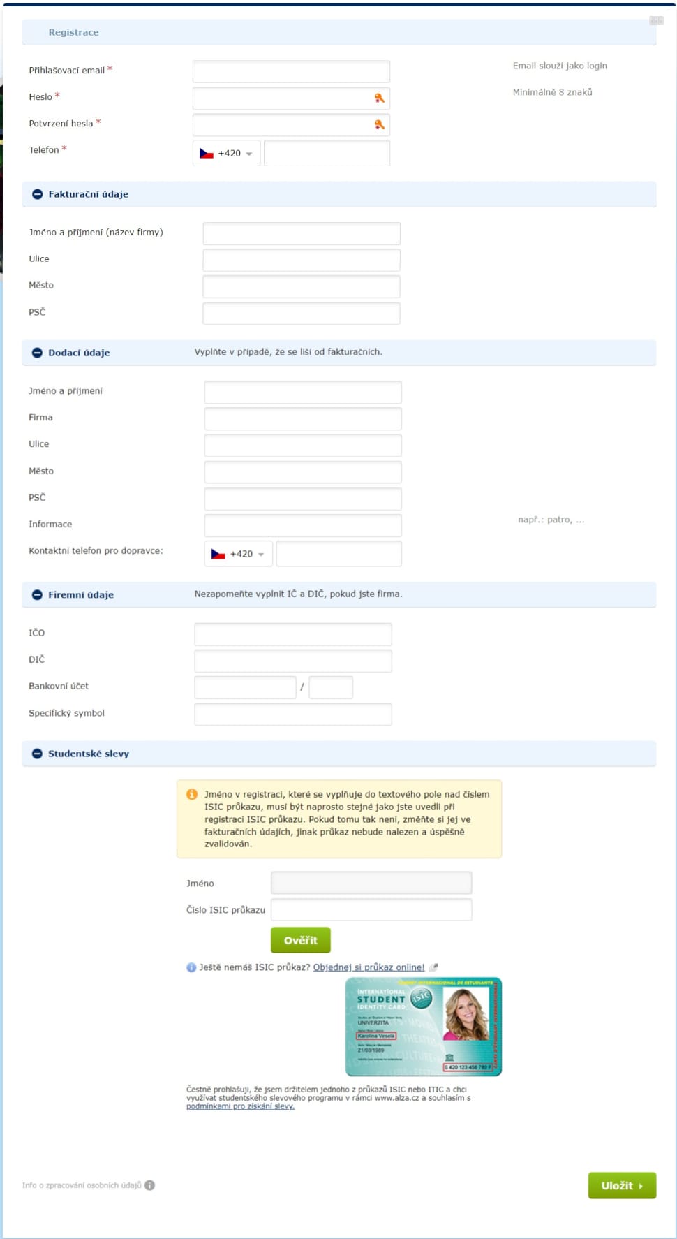 Plná registrace na alza.cz