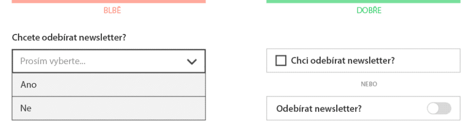 Checkbox a šoupátko
