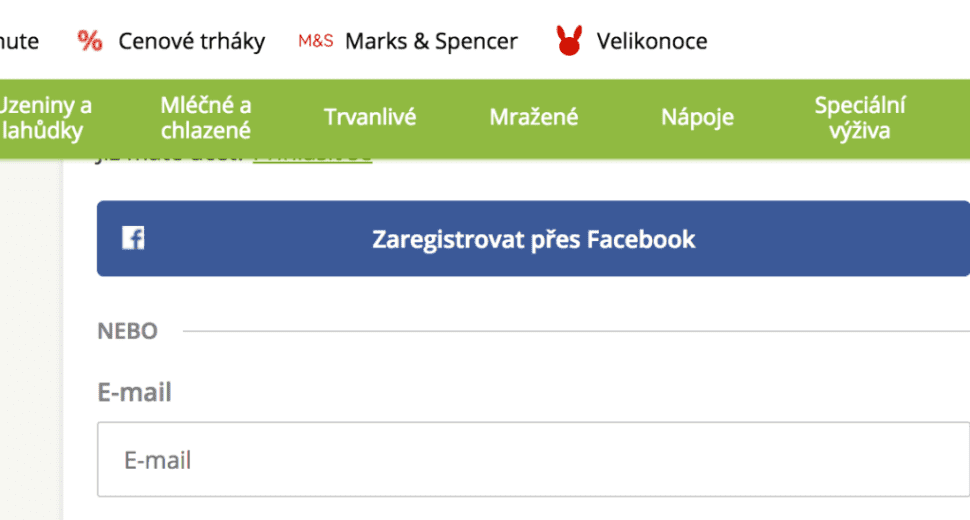 Registrace na rohlik.cz přes fb