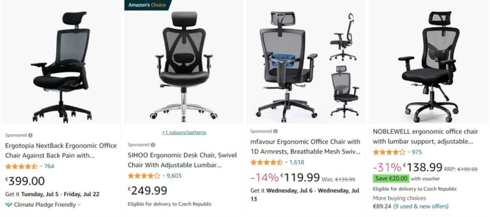 Ergonomické židle na amazonu