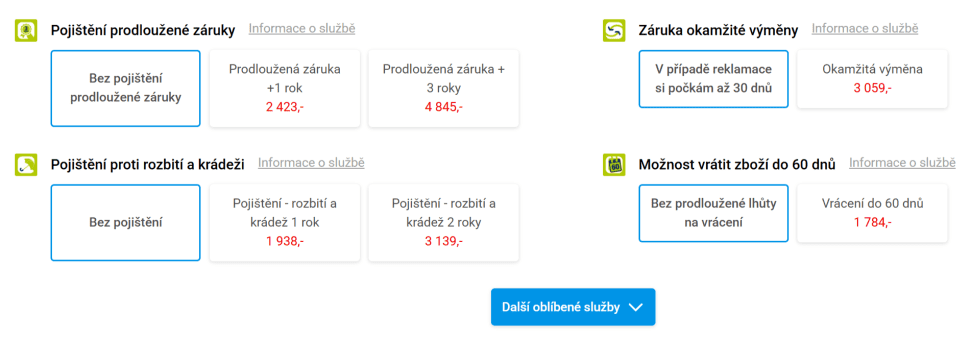 Alza pojištění a služby v košíku.