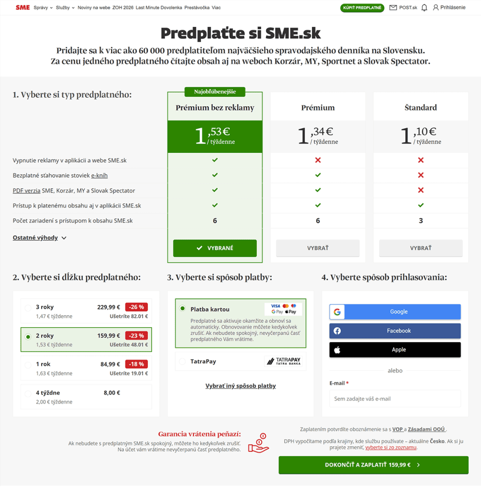SME.sk předplatné - nová stránka