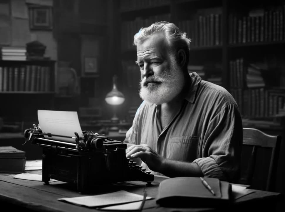 Ernest_hemingway_writing_bw_16x9