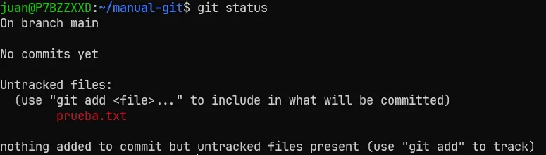 Mostrando salida del comando git status