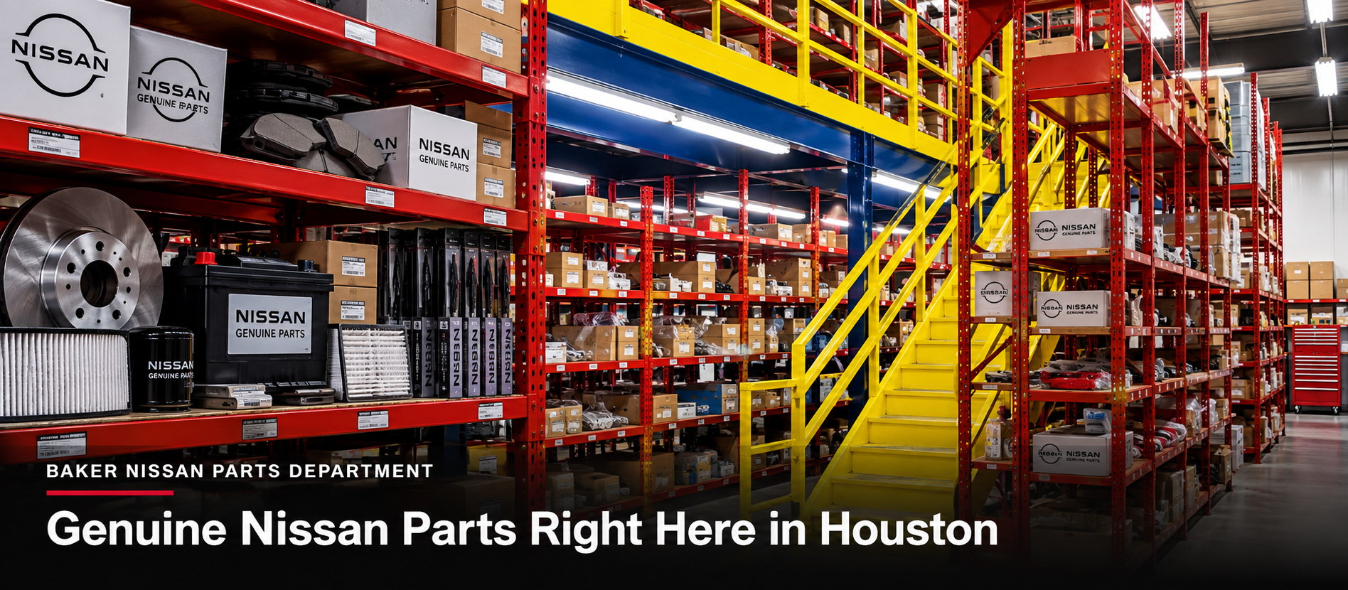 Baker Nissan Parts Department warehouse with Genuine Nissan parts in Houston Texas