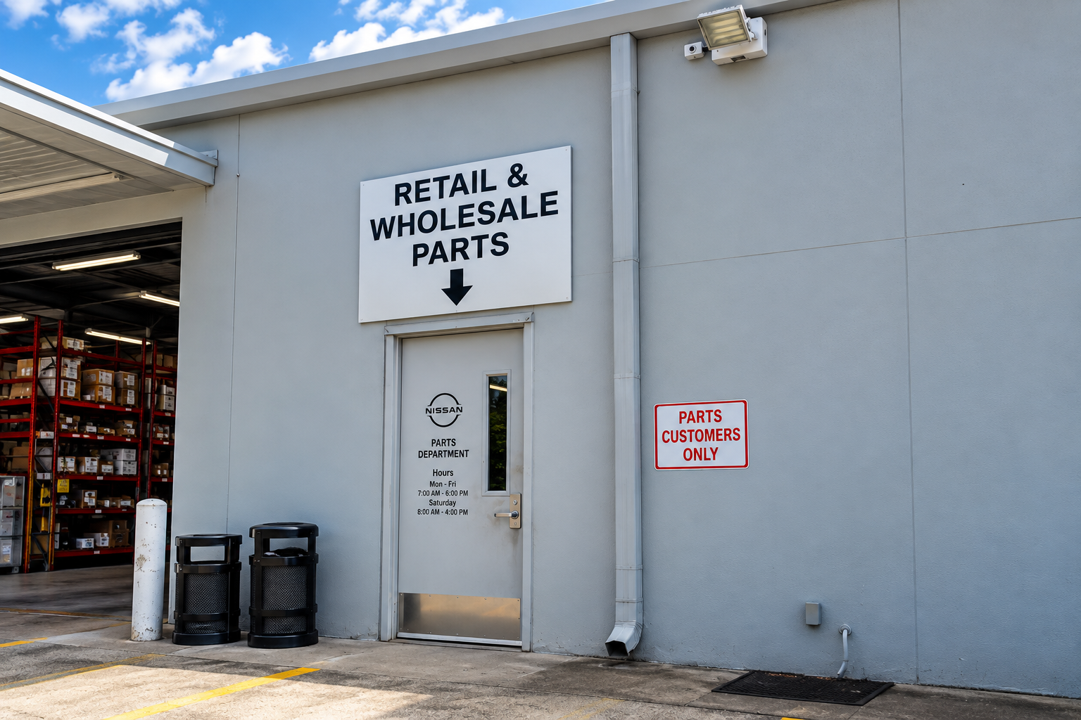 Retail and wholesale Parts Department entrance at Baker Nissan in Houston Texas