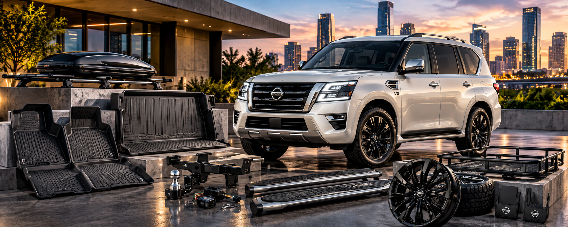 Nissan Armada accessories including floor liners cargo protection towing accessories running boards wheels and exterior accessories