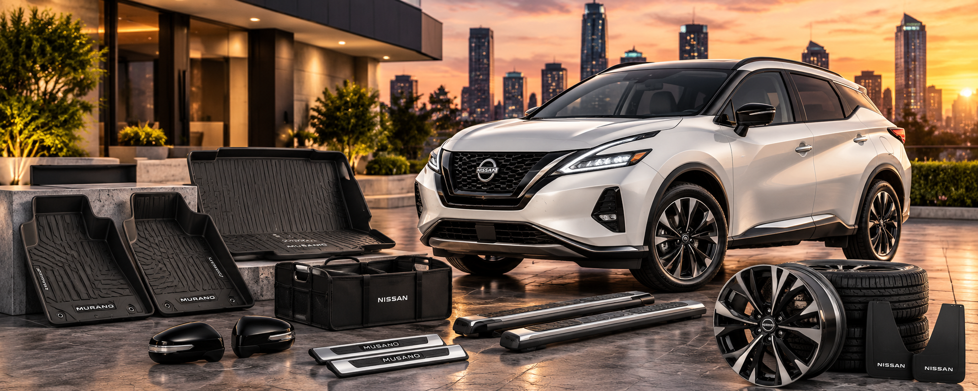 Nissan Murano accessories including floor liners cargo protection interior accessories exterior accessories and wheels