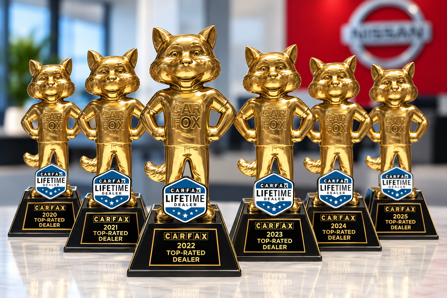 Baker Nissan six CARFAX Top-Rated Dealer trophies