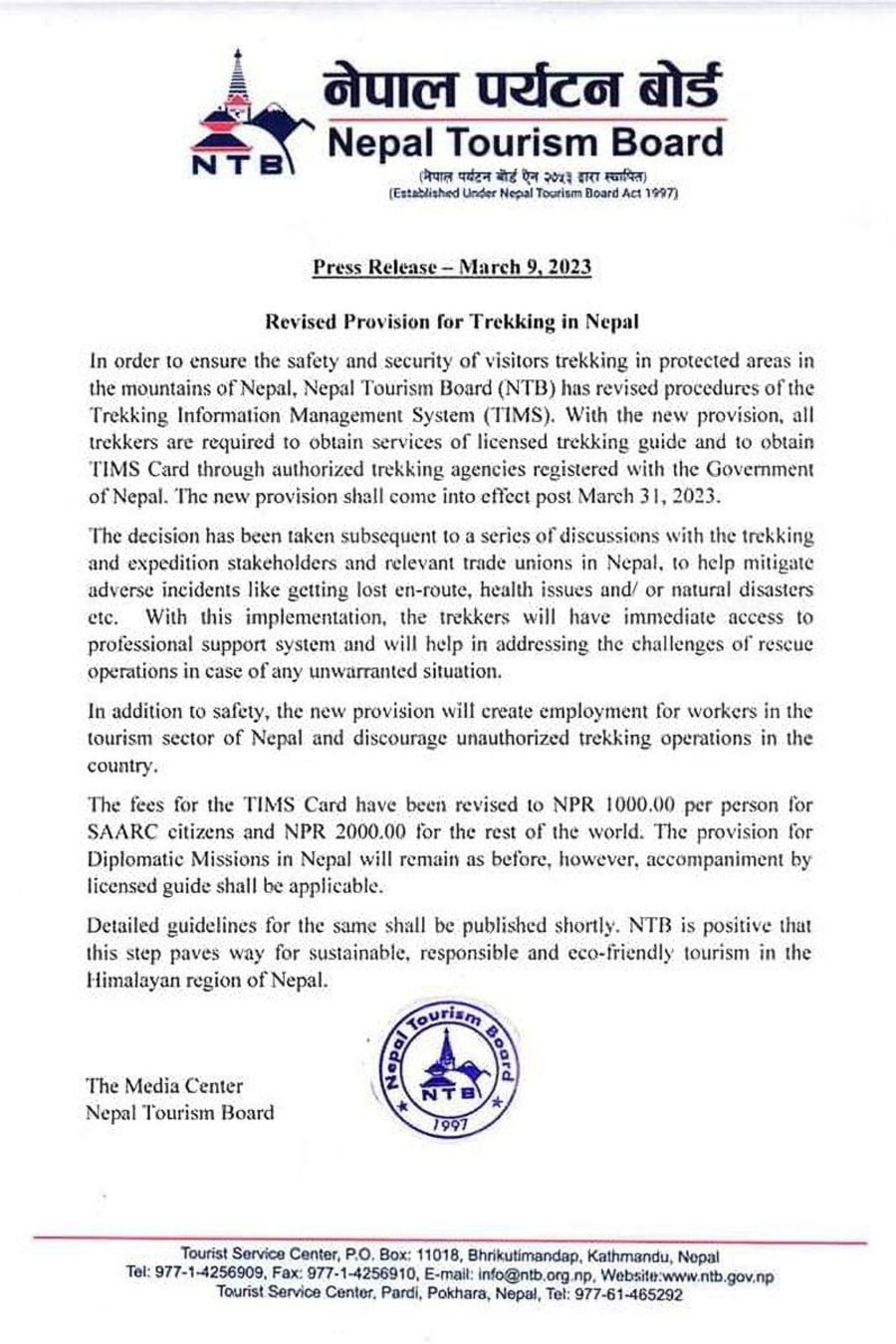 press release regarding solo traveller requiring mandatory guides