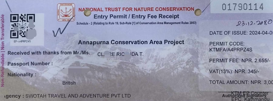 annapurna circuit trek permit ACAP Permit