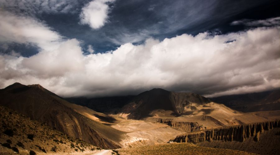 cloud filled sky  of annapurna circuit in july