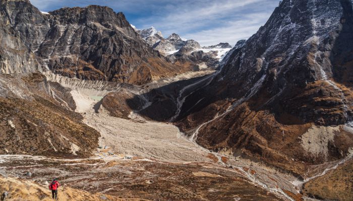 Top view of Thagnag village in Mera peak climbing route in Himalaya mountains range, Nepal.