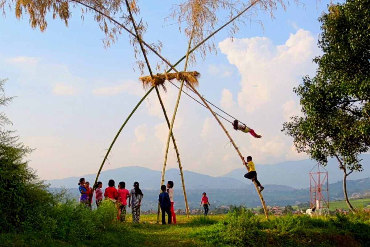 children enjoying during dashain in nepal
