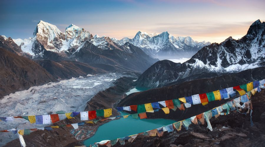 Breathtaking panoramic views from the summit of Gokyo Ri, where earth meets sky.