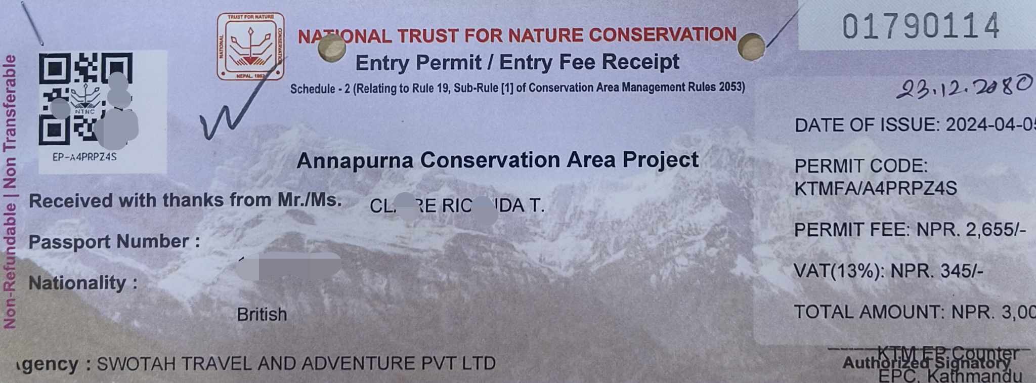 annapurna circuit trek permit ACAP Permit