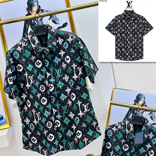 Couture vacation look Louis Vuitton Logo Pattern Hawaiian Shirt And Short  Set - Freedomdesign