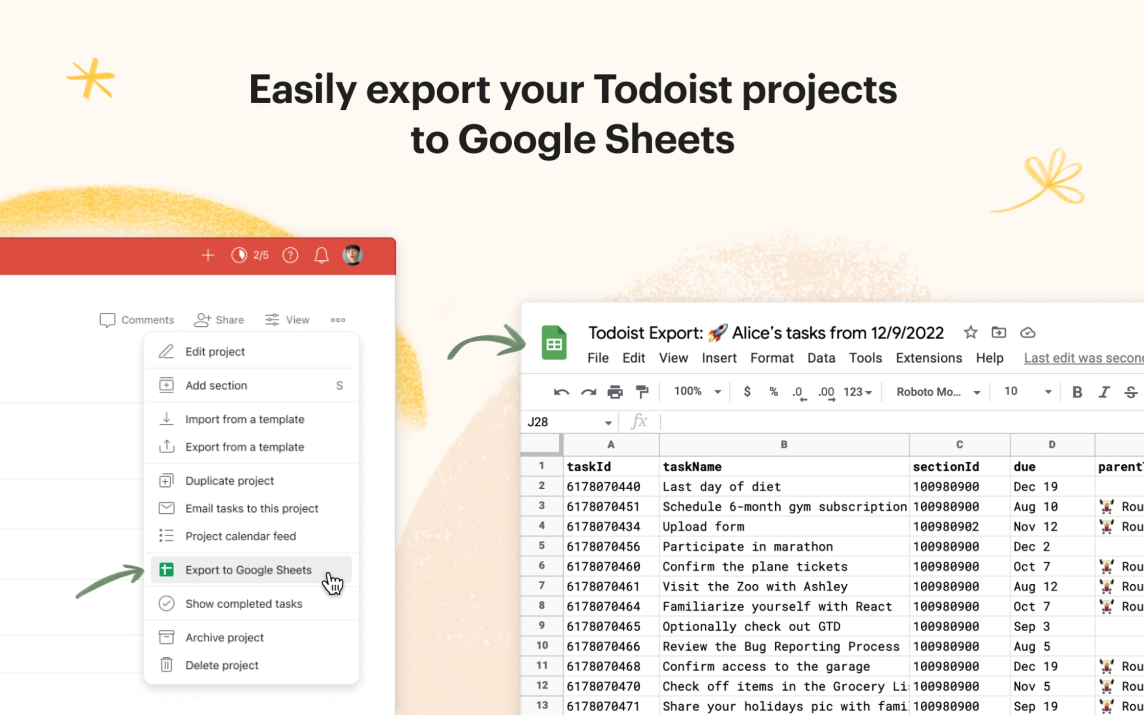 Todoist Export to Google Sheets