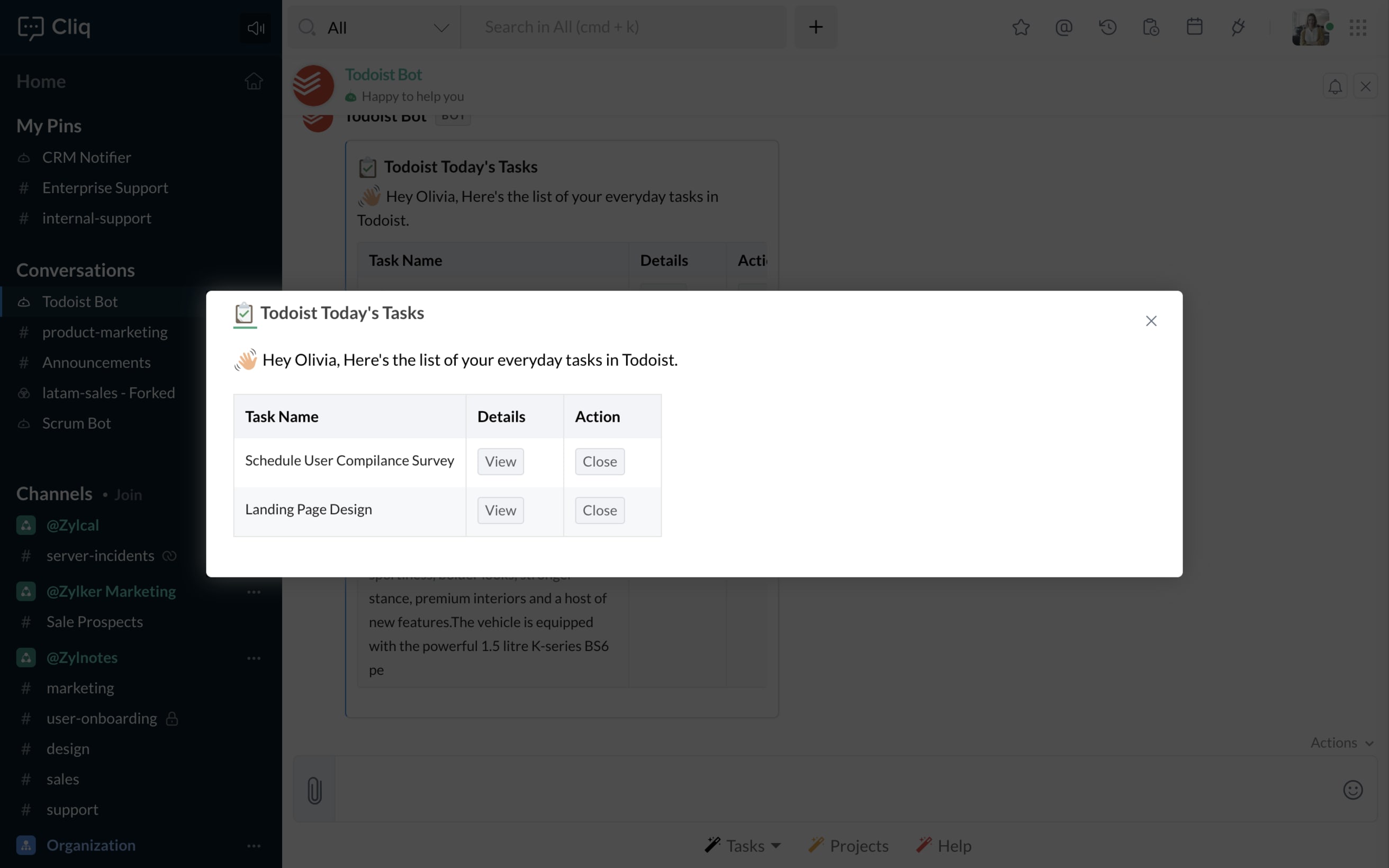 Zoho Cliq Todoist Zoho Cliq Todoist