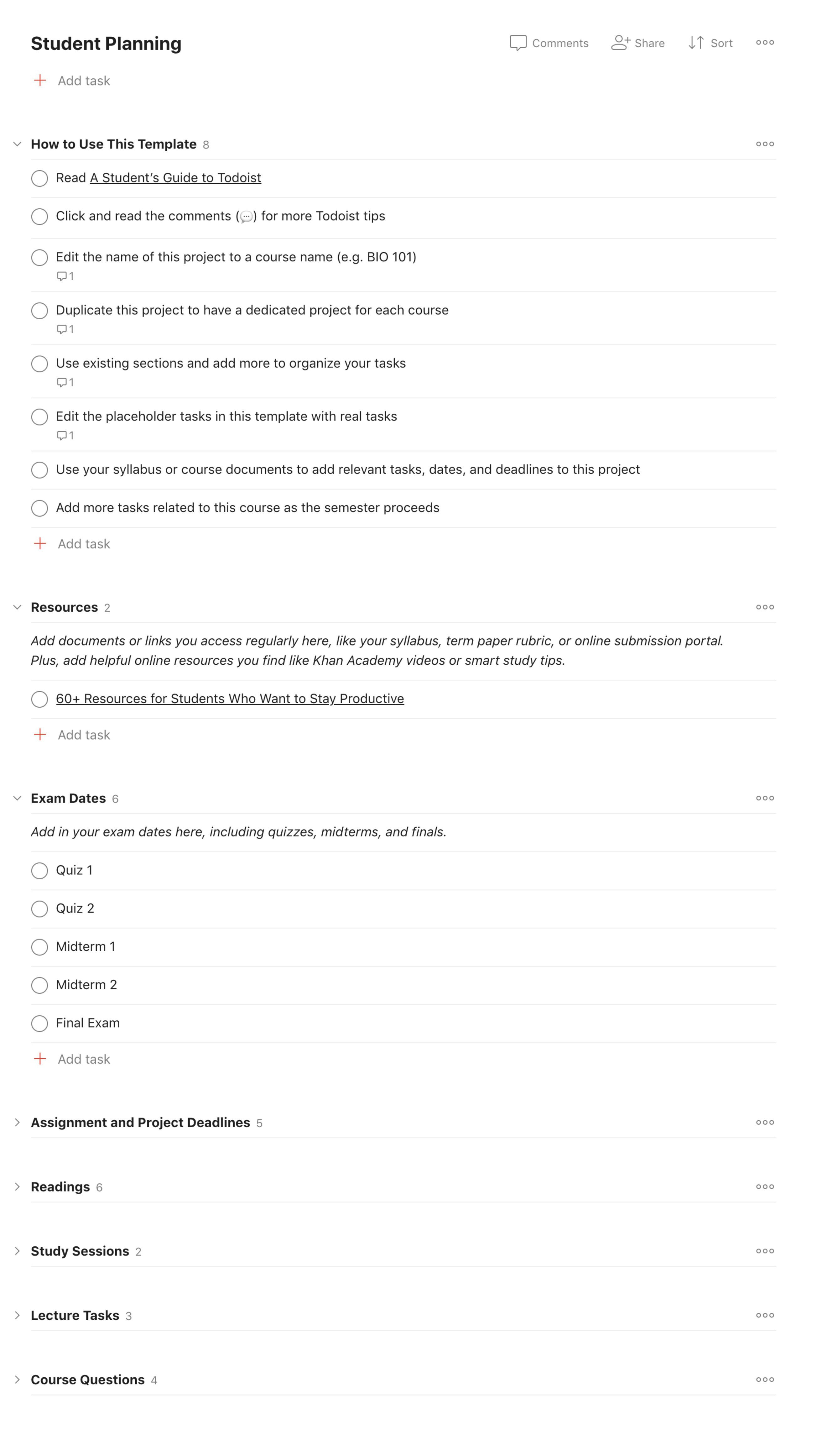 Task Plans Send Students Student Planning –– Templates | Todoist