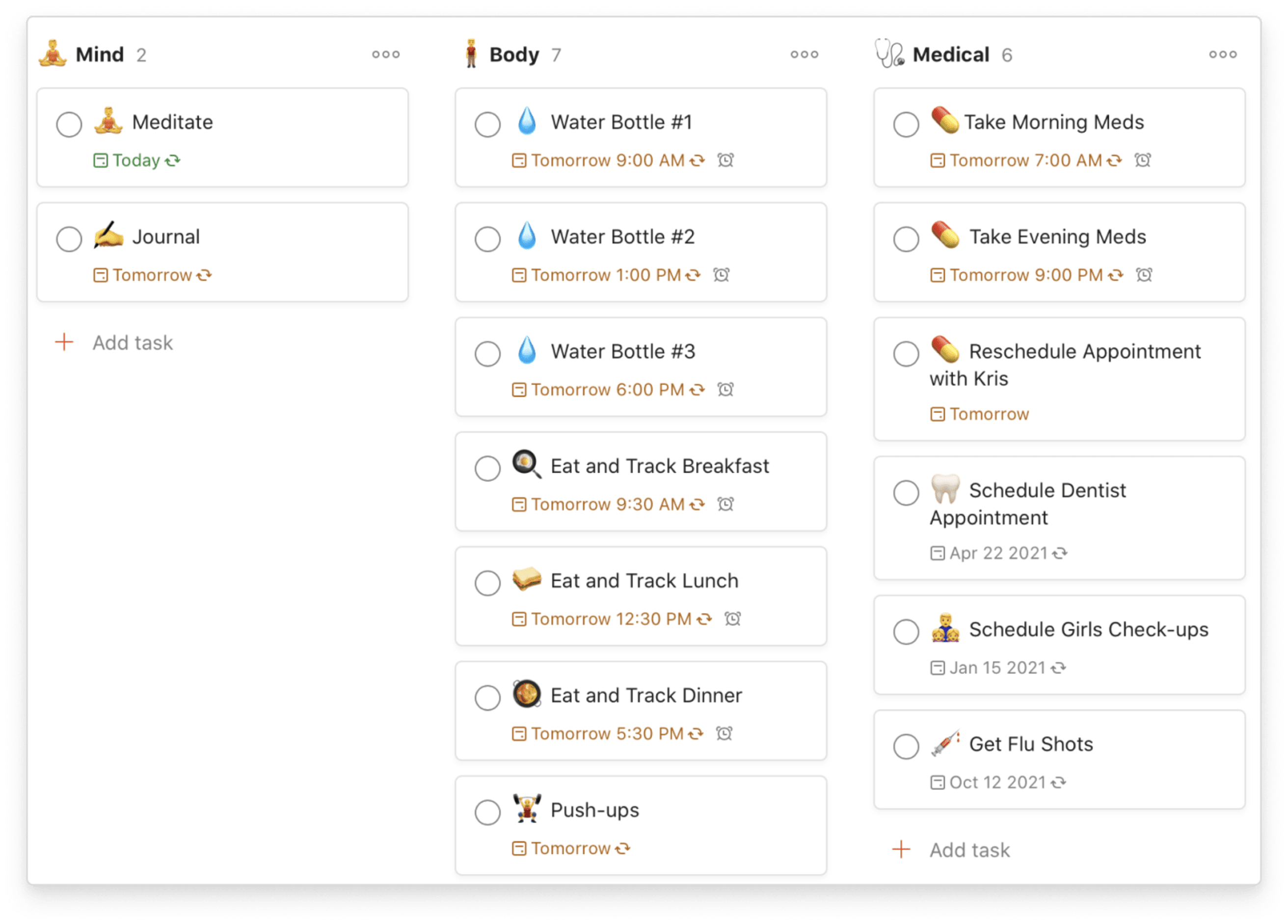 Todoist for health recurring tasks in project Todoist for health recurring tasks in project