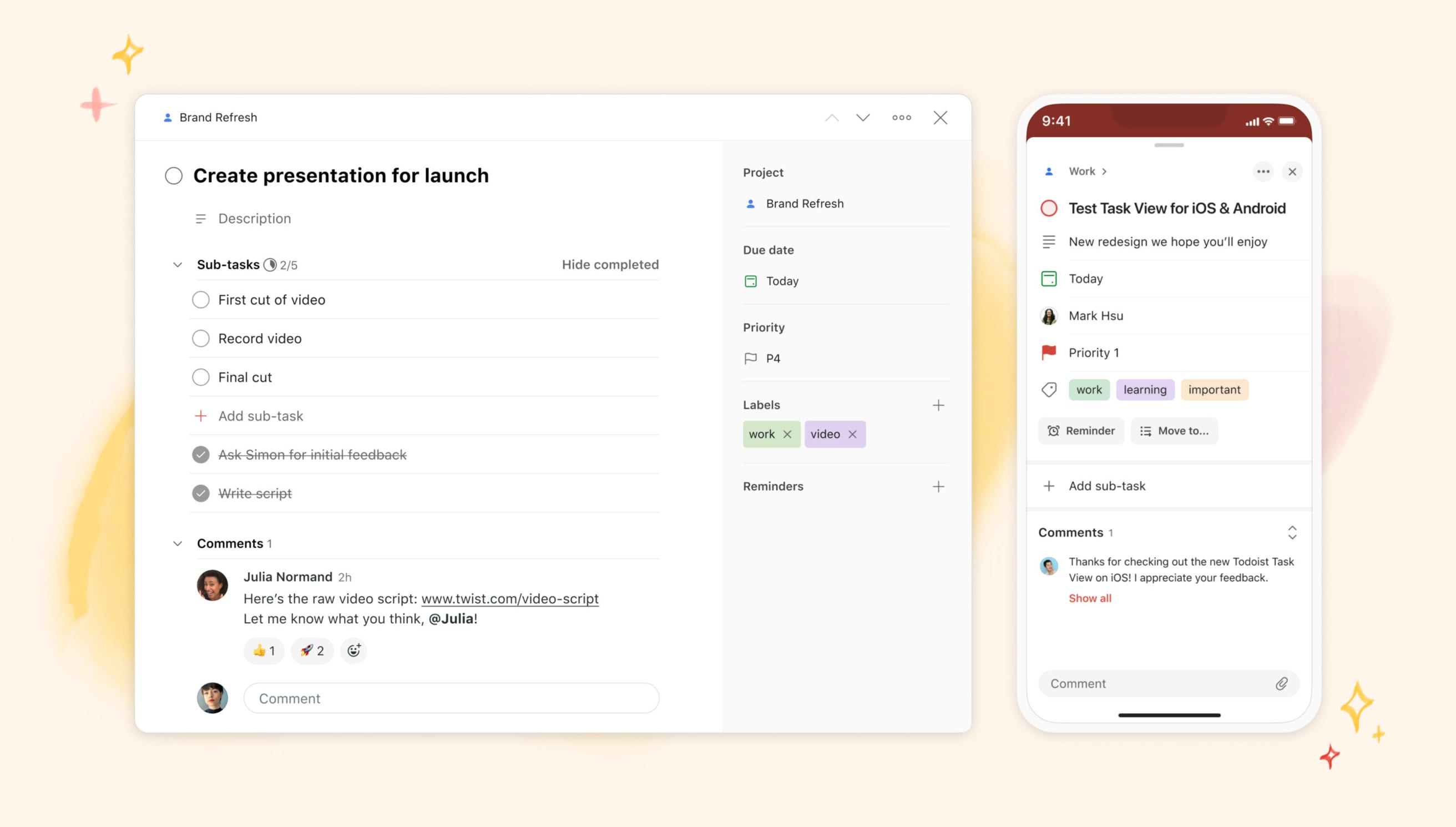 Todoist interface for creating and editing tasks.