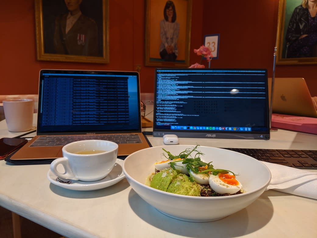 Tracy's workspace and lunch in London