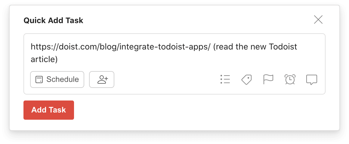 Hyperlinked tasks make it easy to access the information you need. Learn about all of your <a href="https://www.todoist.com/help/articles/format-text-in-a-todoist-task-e5dHw9">task formatting</a> options in Todoist.