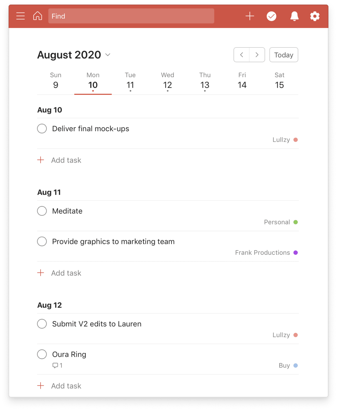 Use Upcoming View in Todoist to plan ahead
