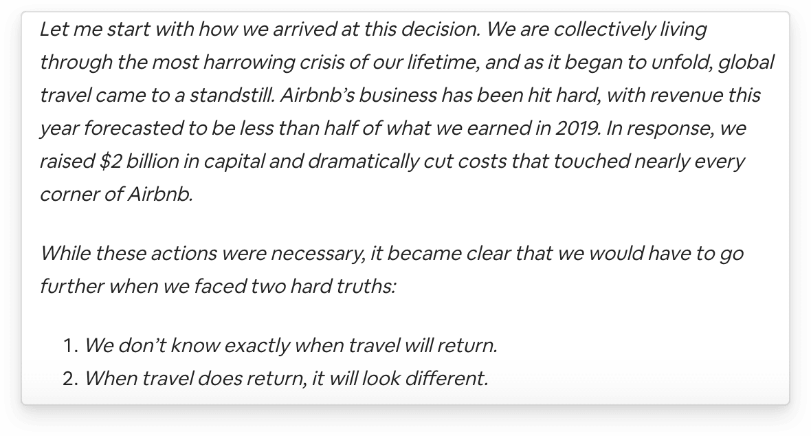 Airbnb CEO Brian Chesky’s message about layoffs