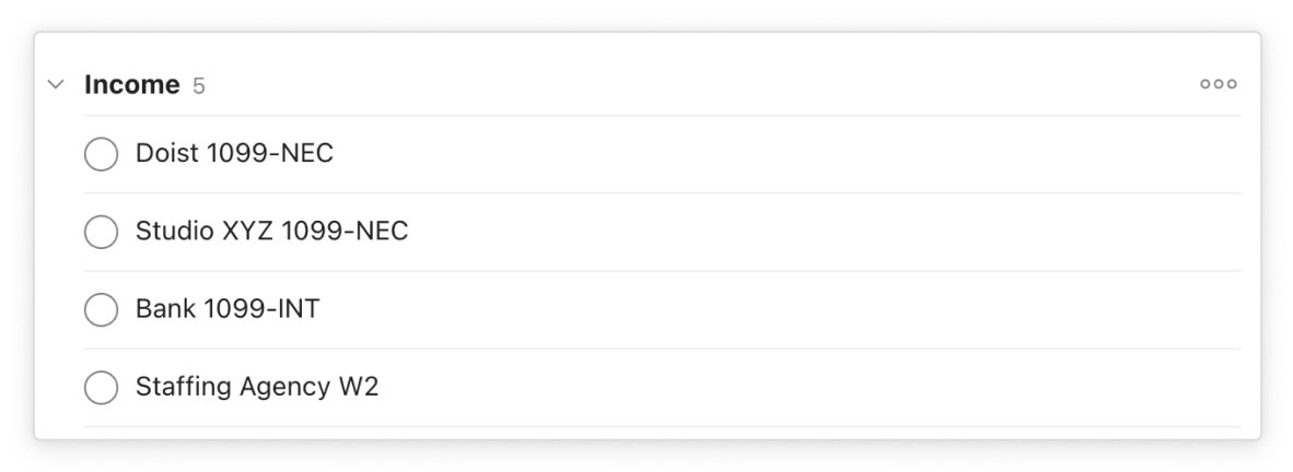 Keep track of your tax income forms, and tick them off after entering them in your tax software or sending to your accountant