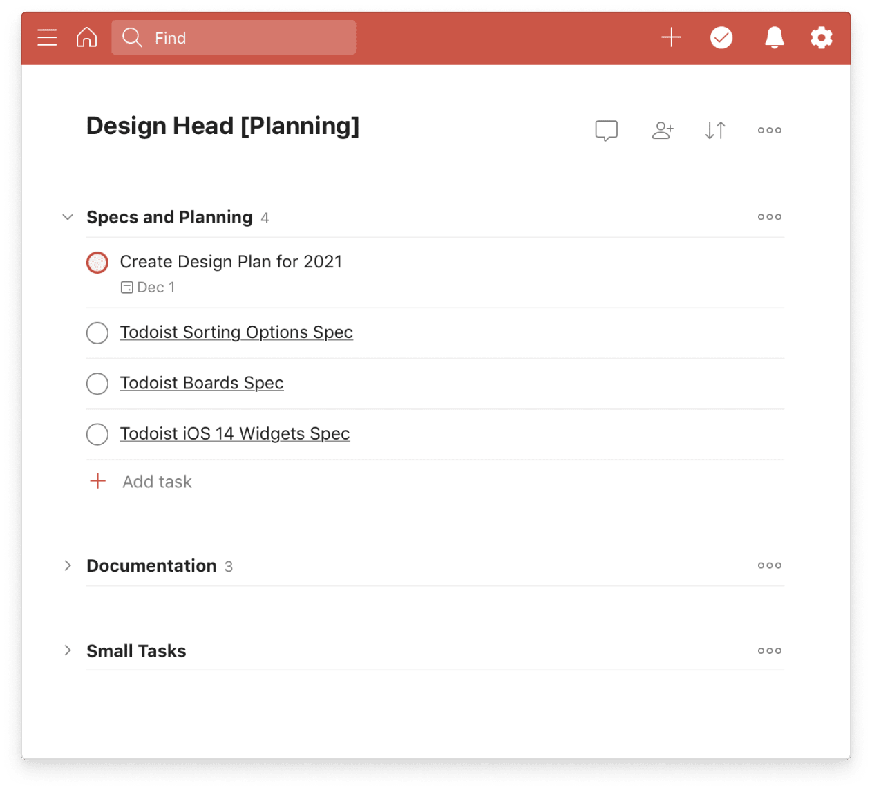 Ana's Todoist project for long-term planning