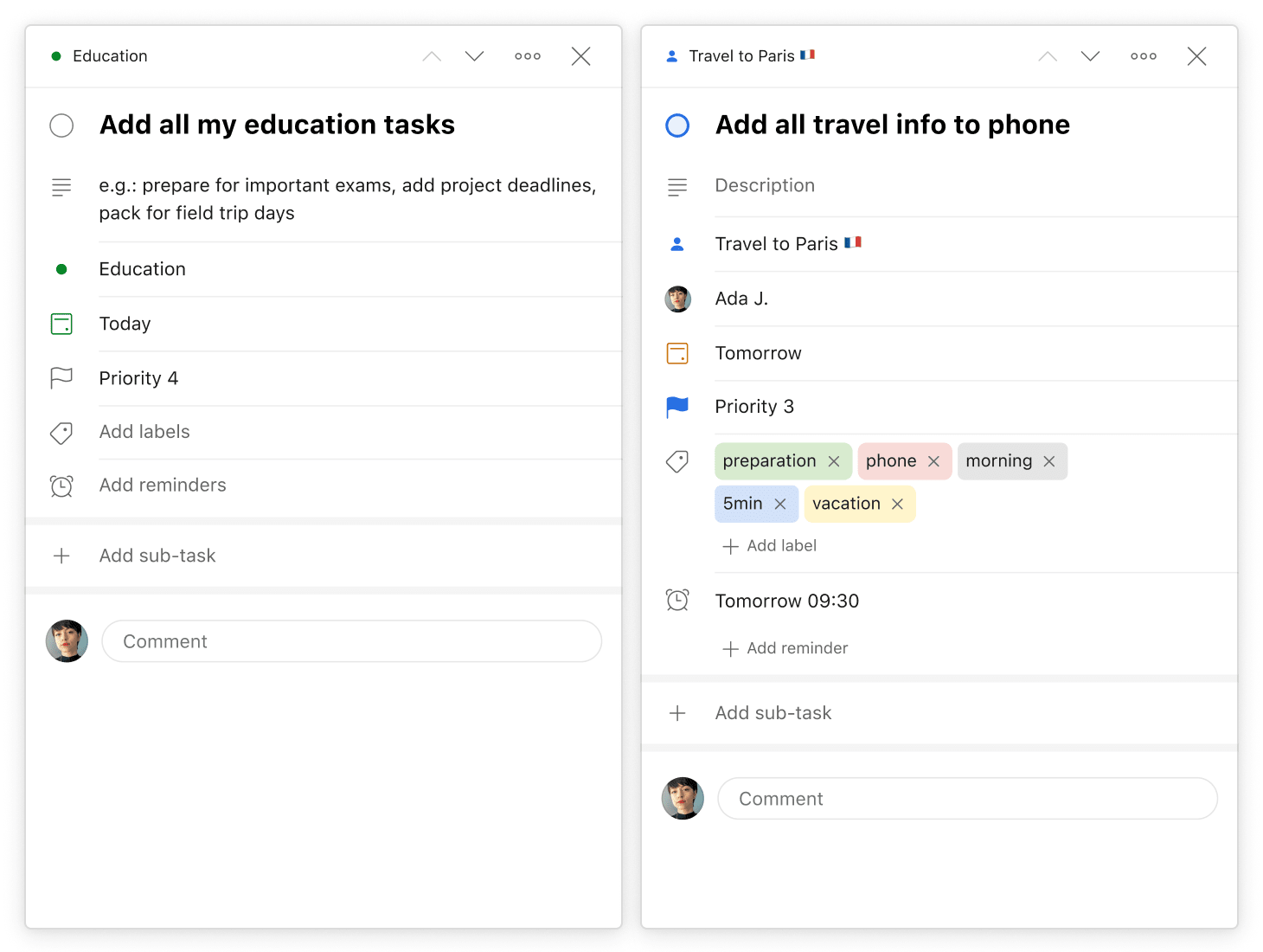 <em>Expanded sub-tasks with completed tasks displayed on the left and hidden on the right.</em>
