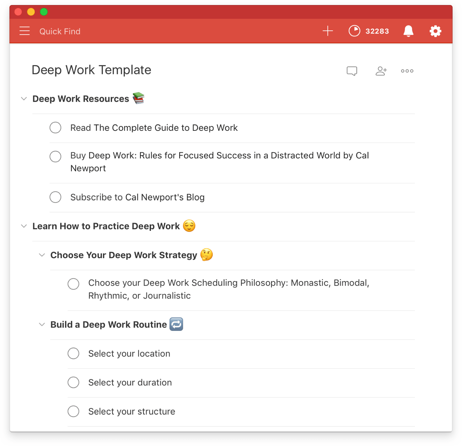 Get started with deep work using this Todoist template