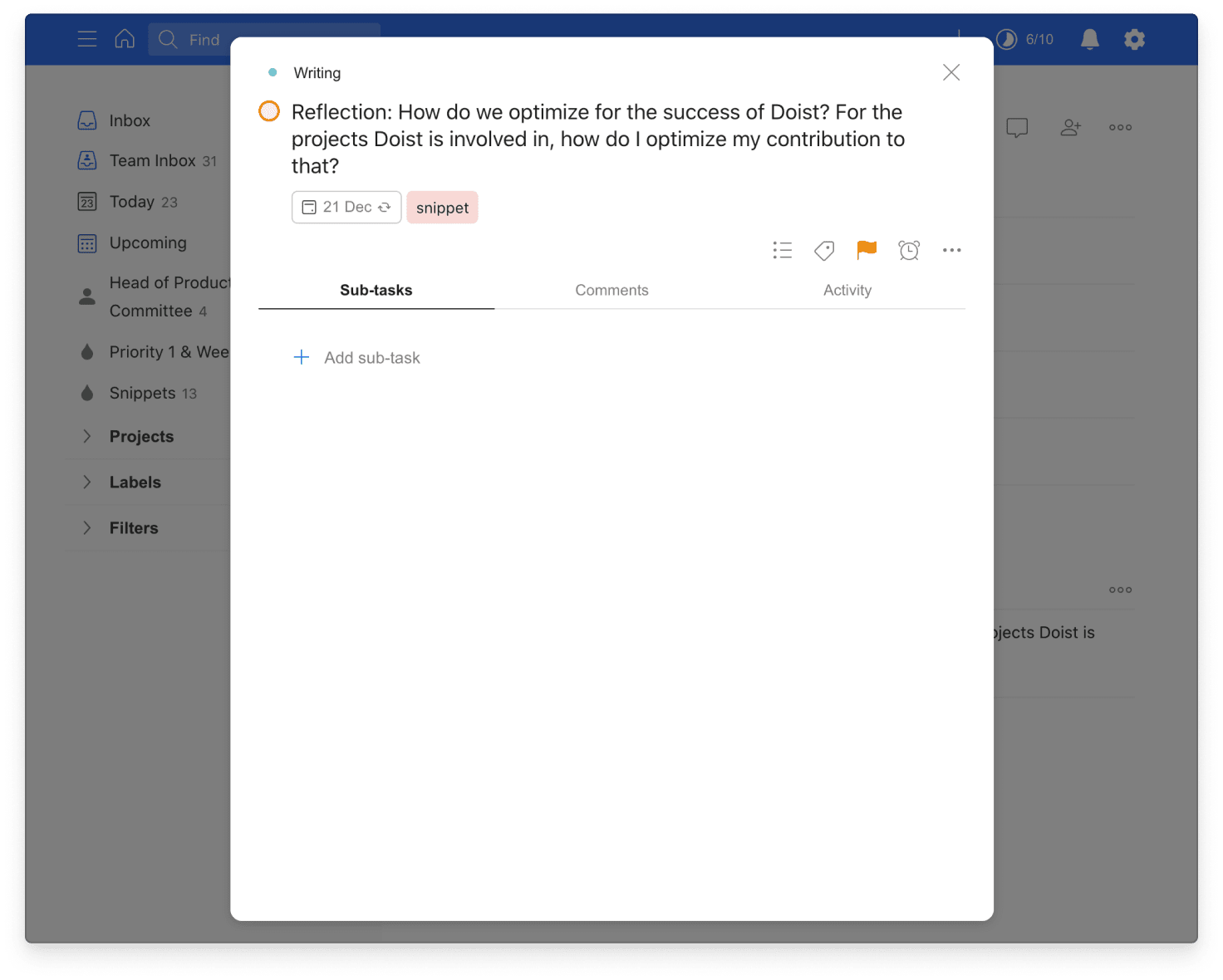 Amir's recurring task for reflection every six months