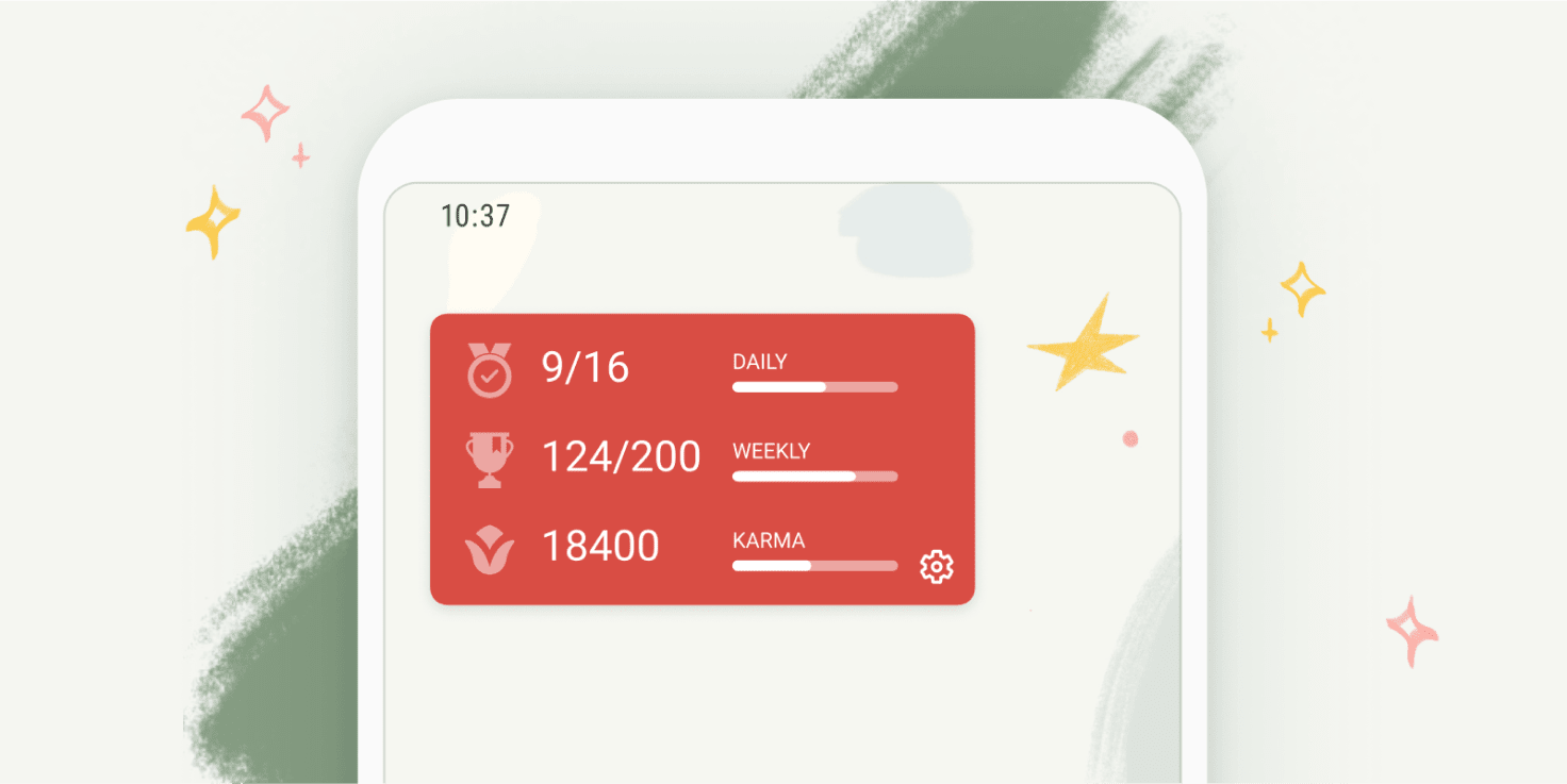 The productivity widget gives you an overview of your current productivity stats and your current Karma score.
