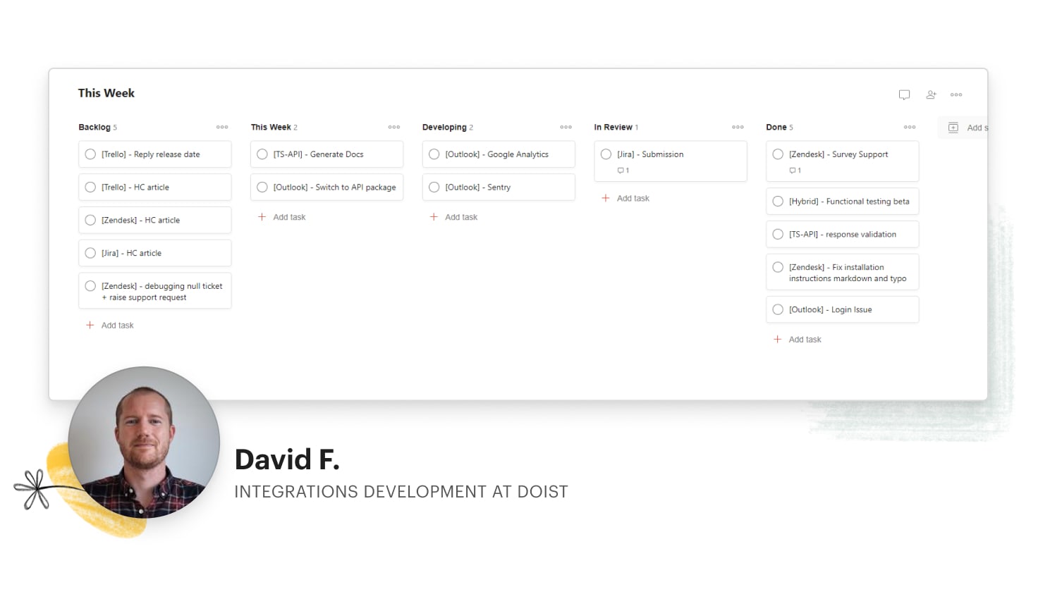 Doist front-end developer David's My Week board