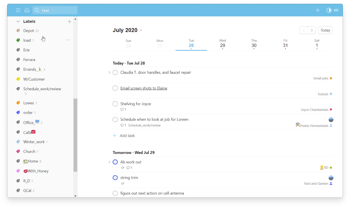 Brad’s Upcoming view of <a href="https://www.todoist.com/">Todoist</a>