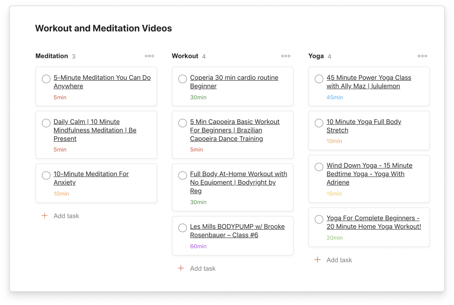Save videos and articles that support your mental health in Todoist. By using labels based on time, you can pick the ideal activity for a 5-minute or 60-minute break.