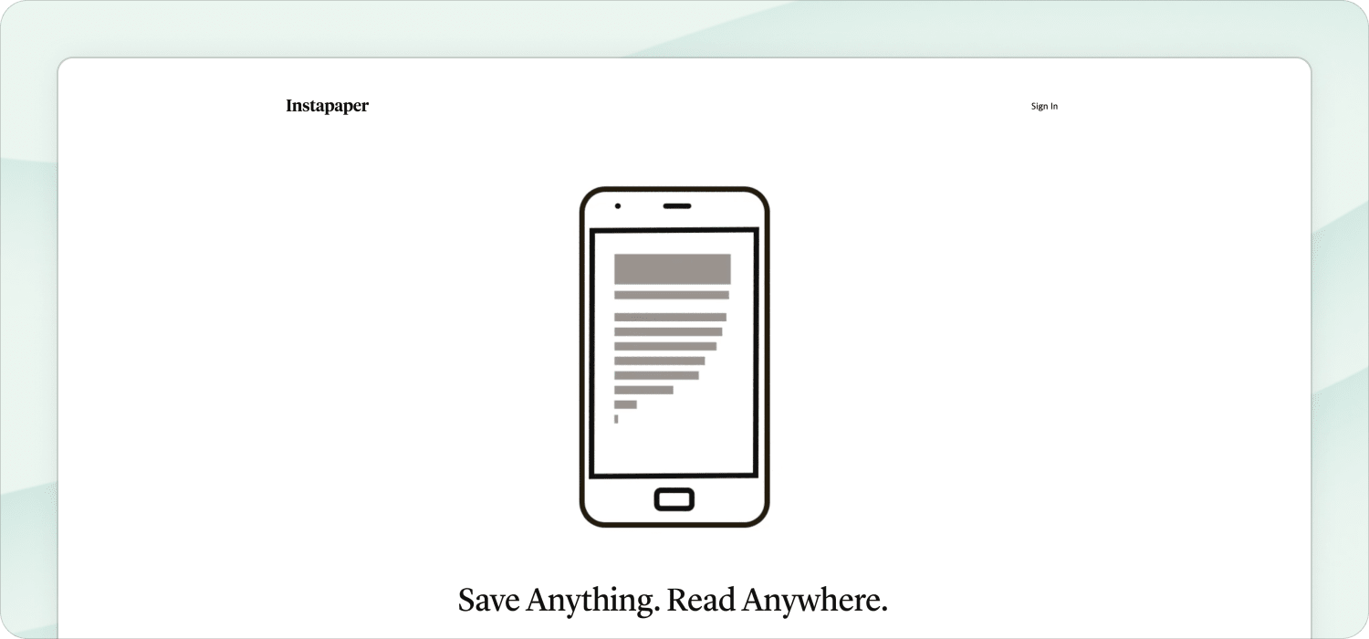 Instapaper homepage