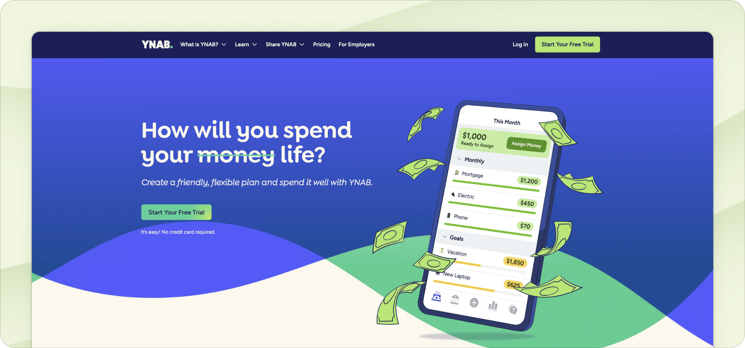 YNAB homepage