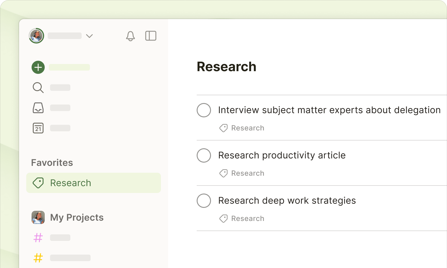 List of tasks labeled with the writing label in Todoist 