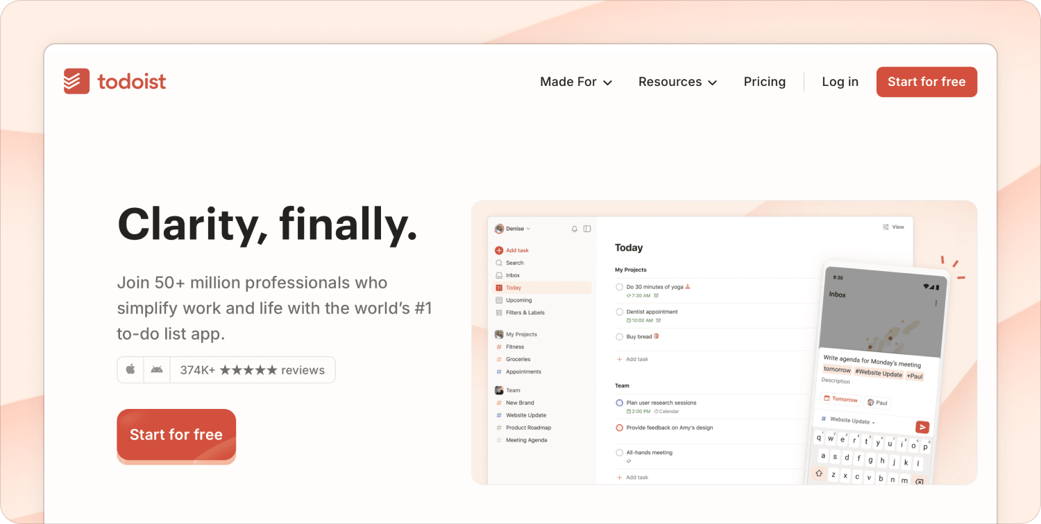 Todoist homepage