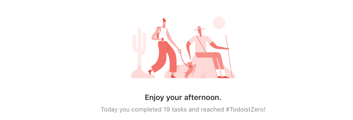 Sian gets a rush of satisfaction at the end of the day when all tasks are complete and she sees the “Todoist zero” illustration.