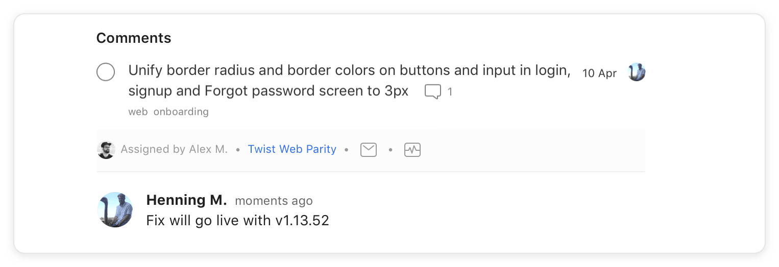 Use Todoist task comments to communicate status
