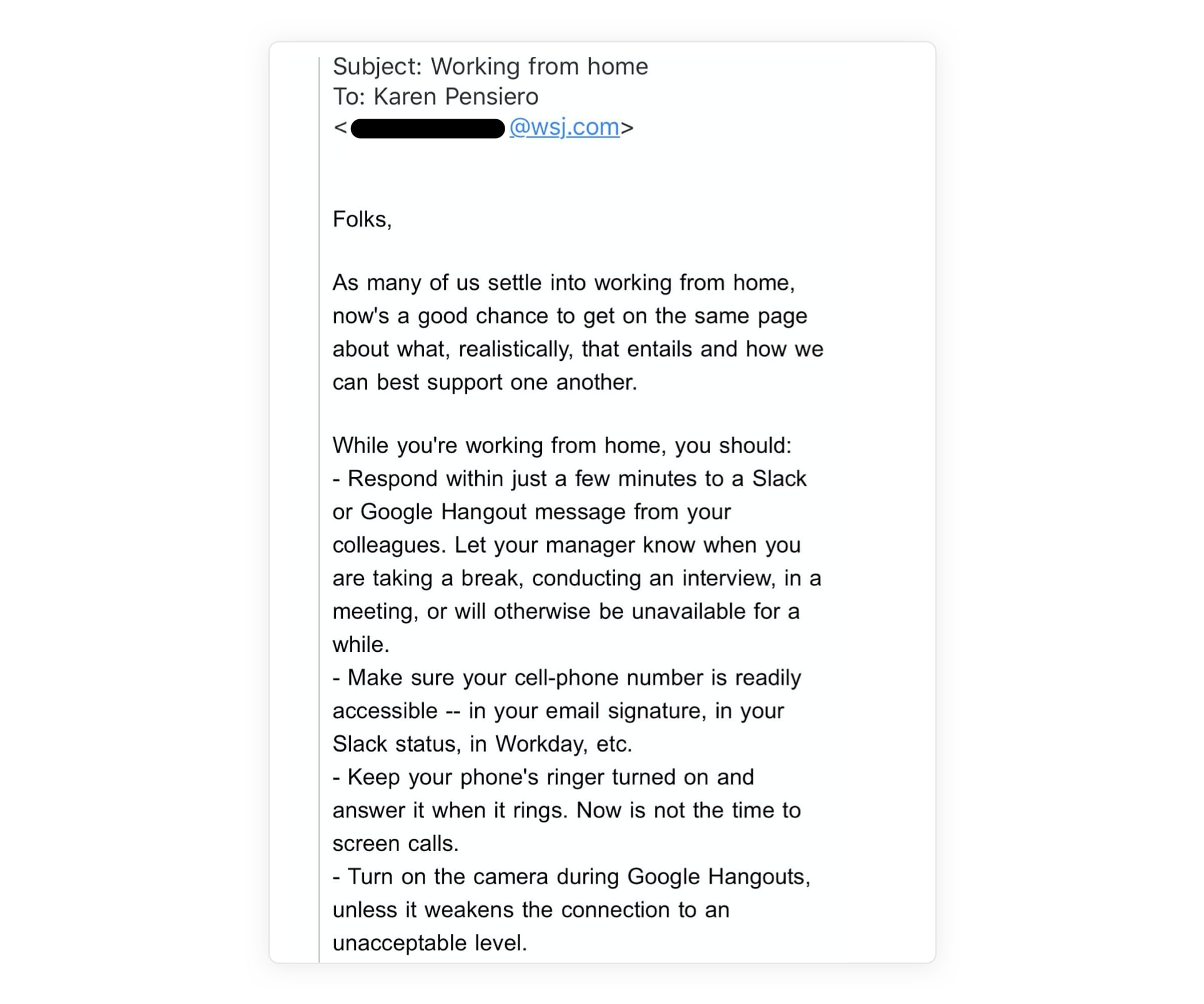 Don’t require your employees to be constantly connected to your team’s messaging tool to prove they’re “at work”. Instead, <a href="https://todoist.com/inspiration/measure-improve-employee-productivity/" target="_blank" rel="noopener noreferrer">focus on outputs and results</a>.