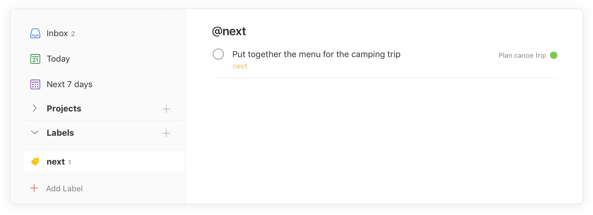 Bekijk al je taken met het label @volgend