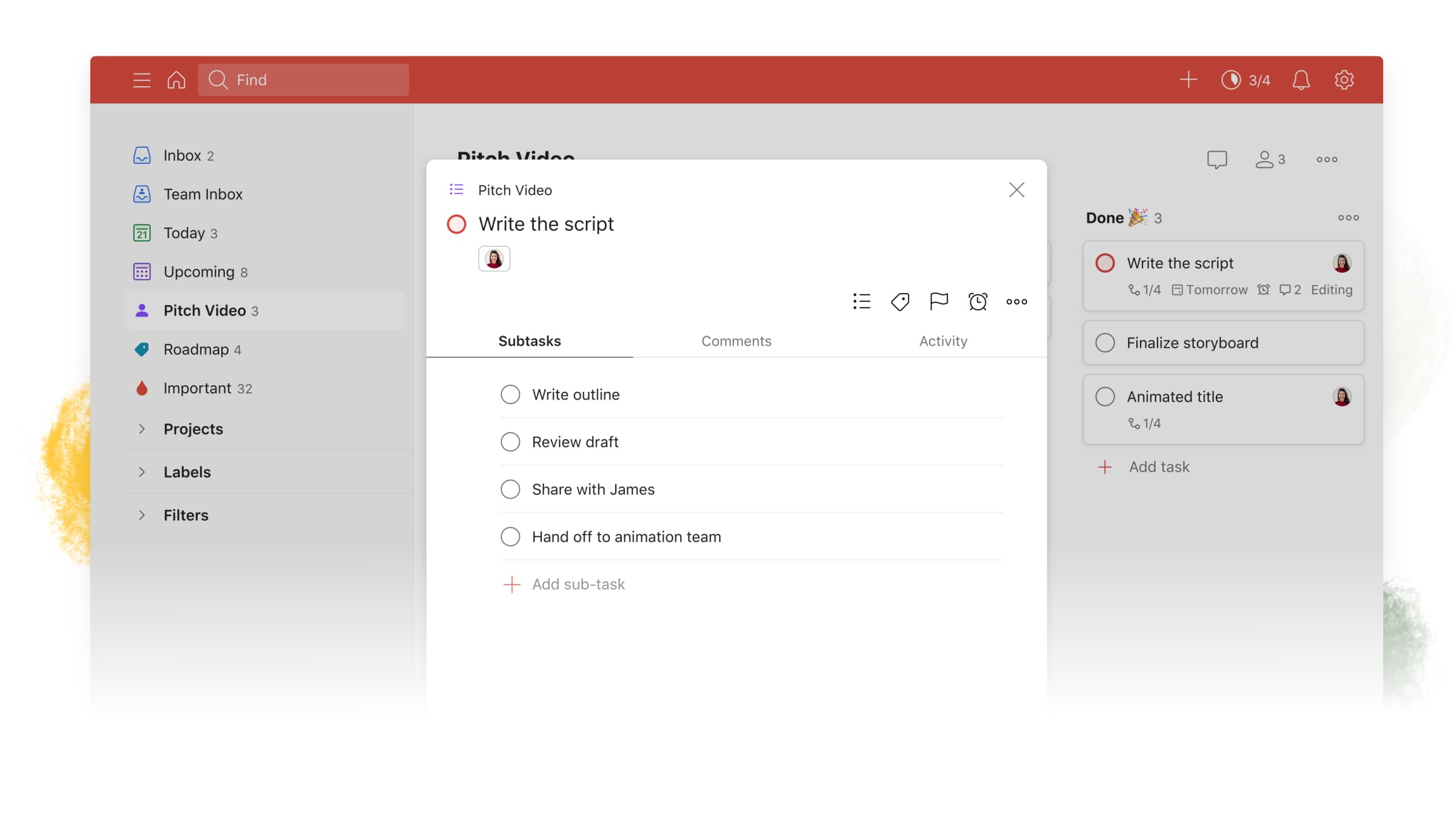 Dive into the details by pressing a task to see task view.